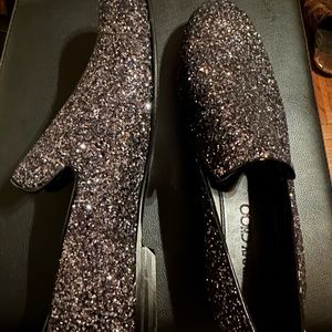 Jimmy Choo grey glitter Sloan loafer NEW 42